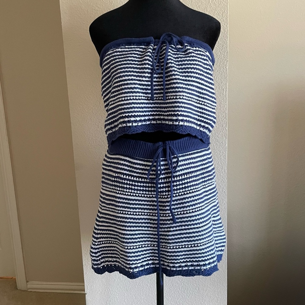 Altar'd State Navy and white Knit Two Piece Set